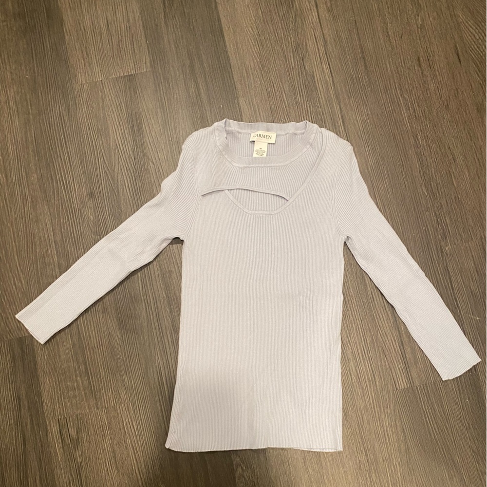 Carmen Marc Valvo Soft Gray Knit Top